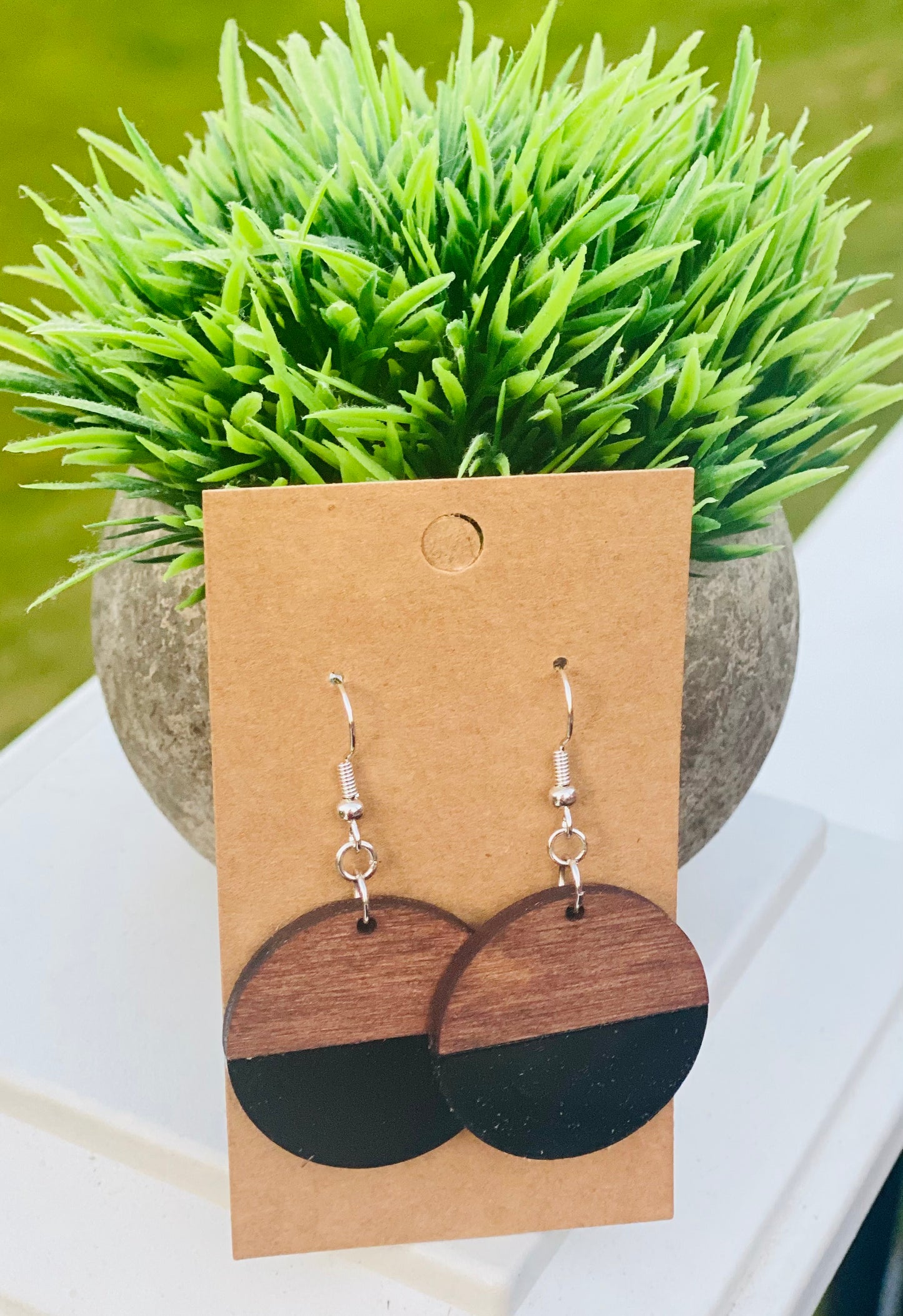 Dark walnut/black acrylic circles