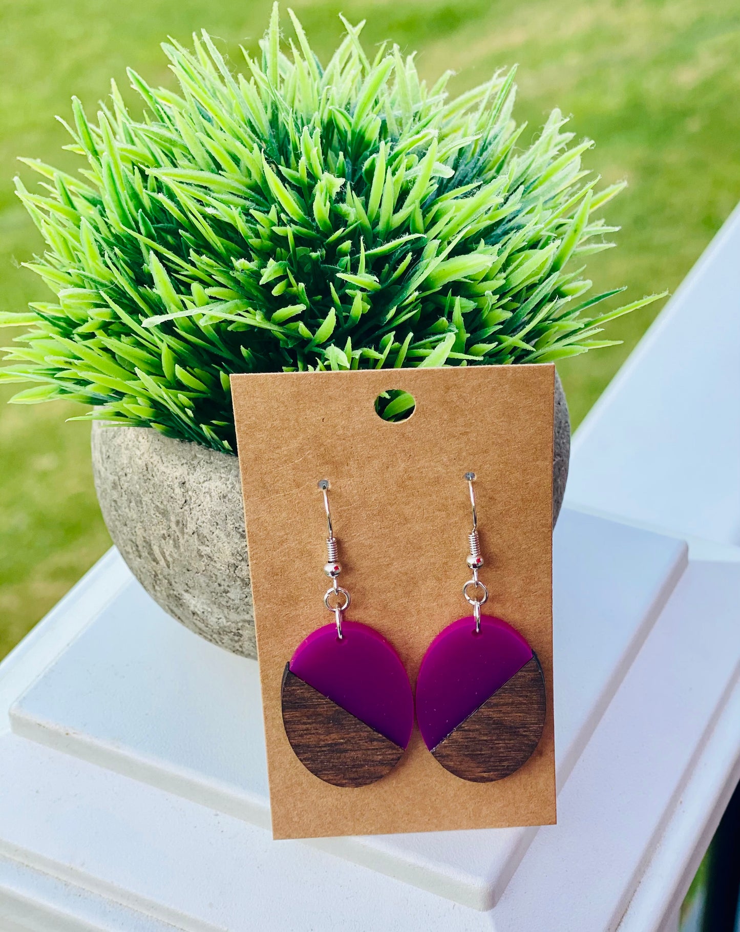 Purple acrylic/dark walnut ovals