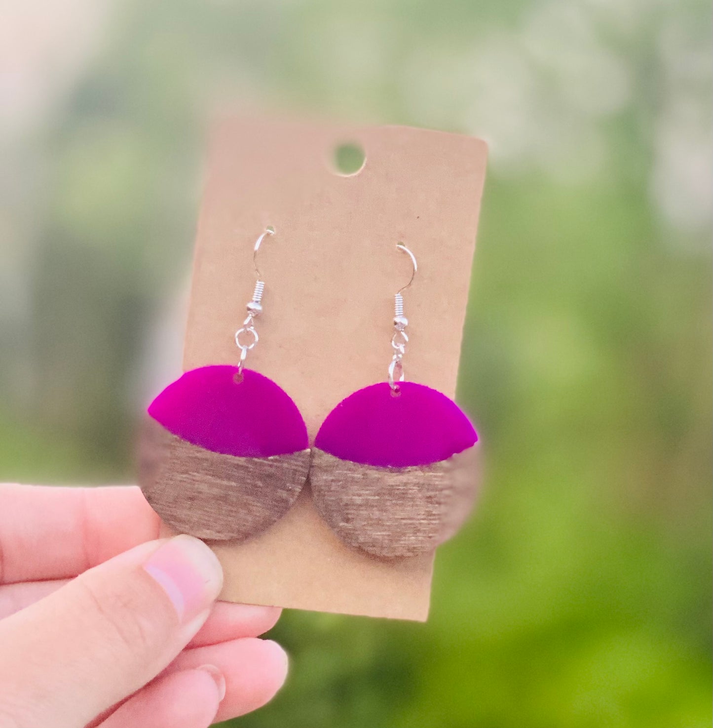 Dark walnut/purple acrylic circles