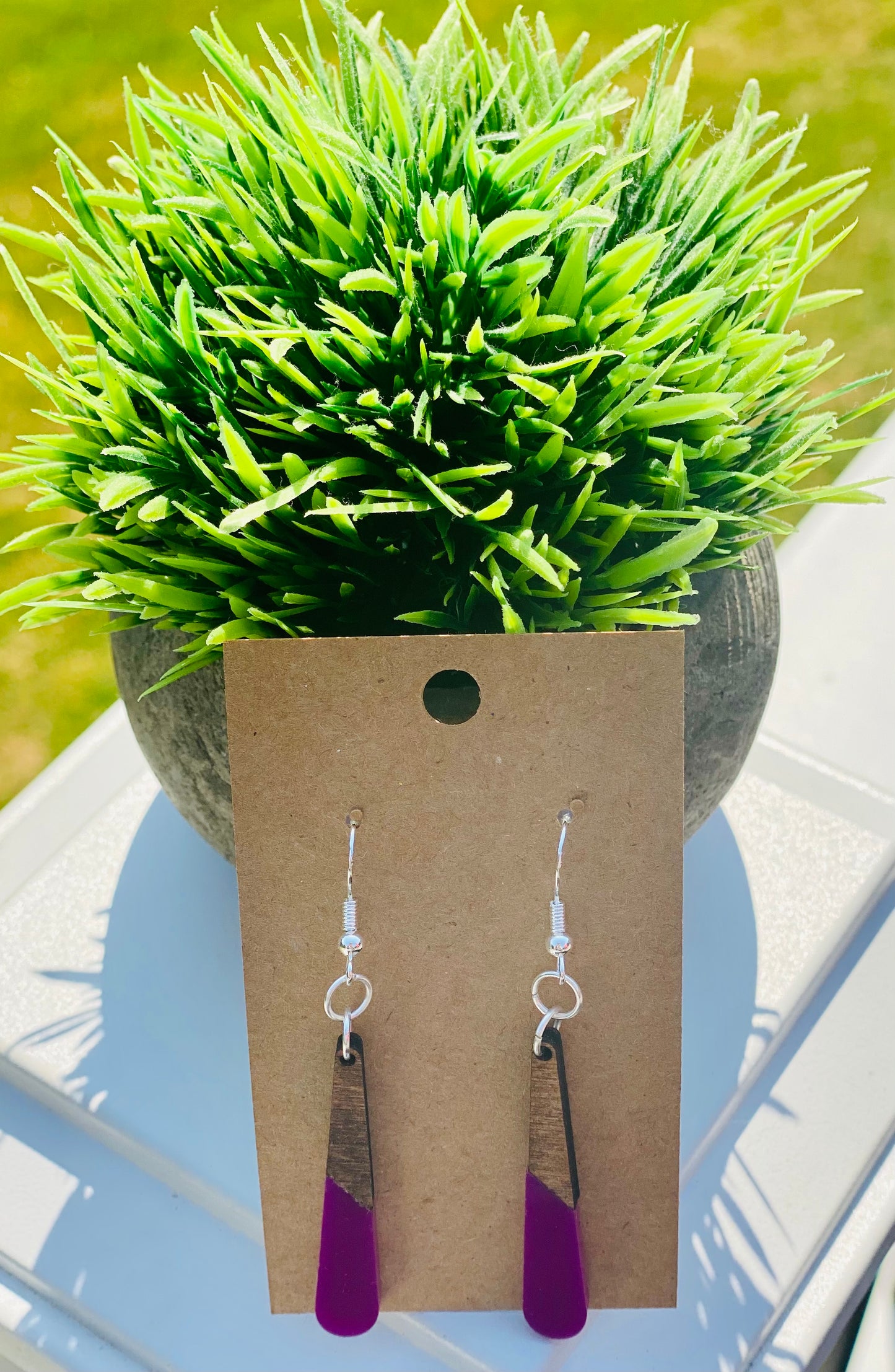 Dark walnut/acrylic purple drops