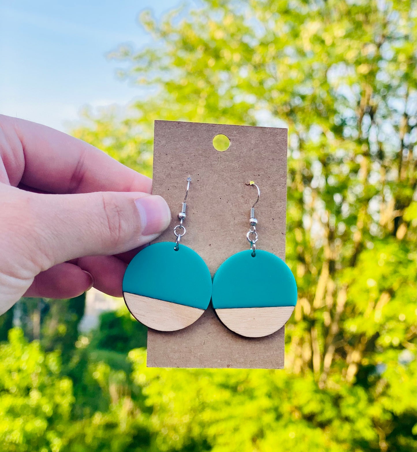 Teal acrylic/natural wood circles