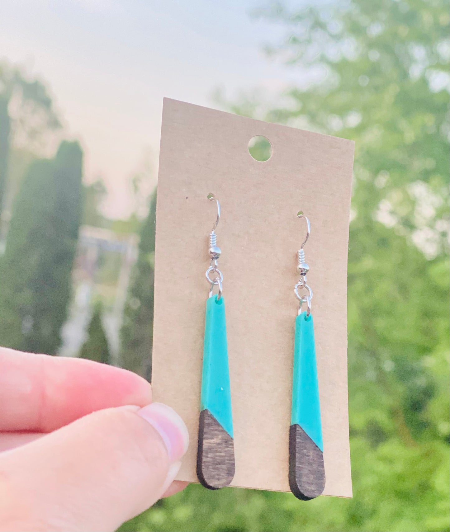 Teal acrylic/dark walnut drops