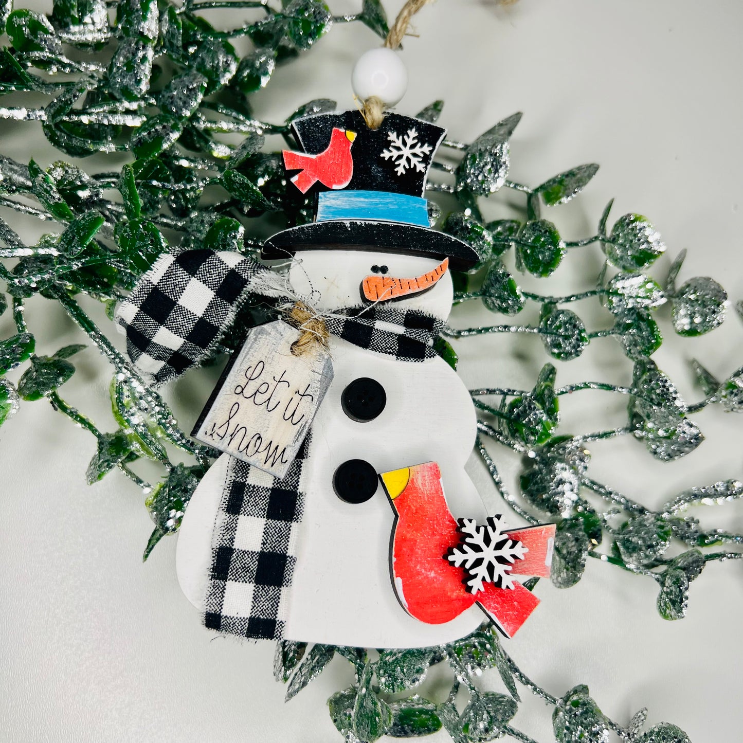 Cardinal Snowman Ornament