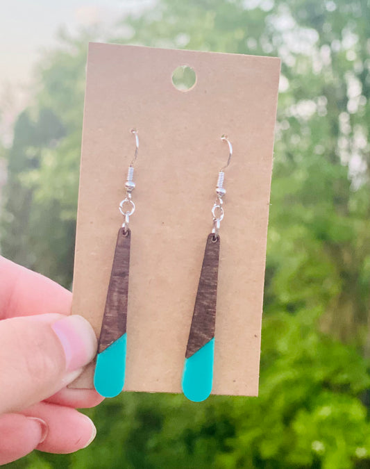 Dark walnut/teal acrylic drops