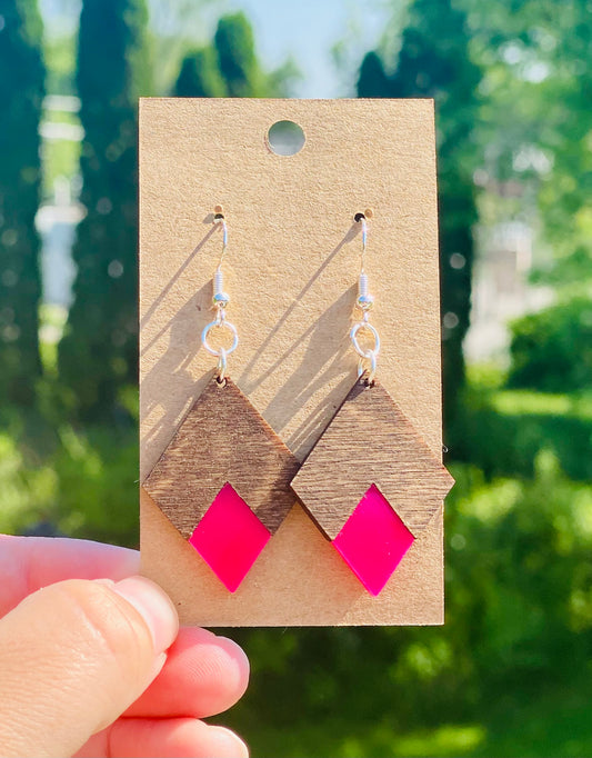 Dark walnut/pink acrylic triangles