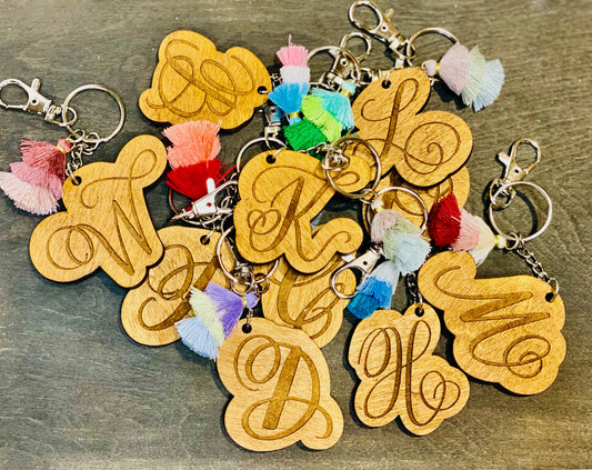 Cursive engraved initial keychain